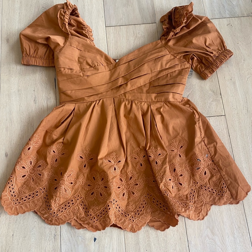Moon River Rust Eyelet Peplum Blouse